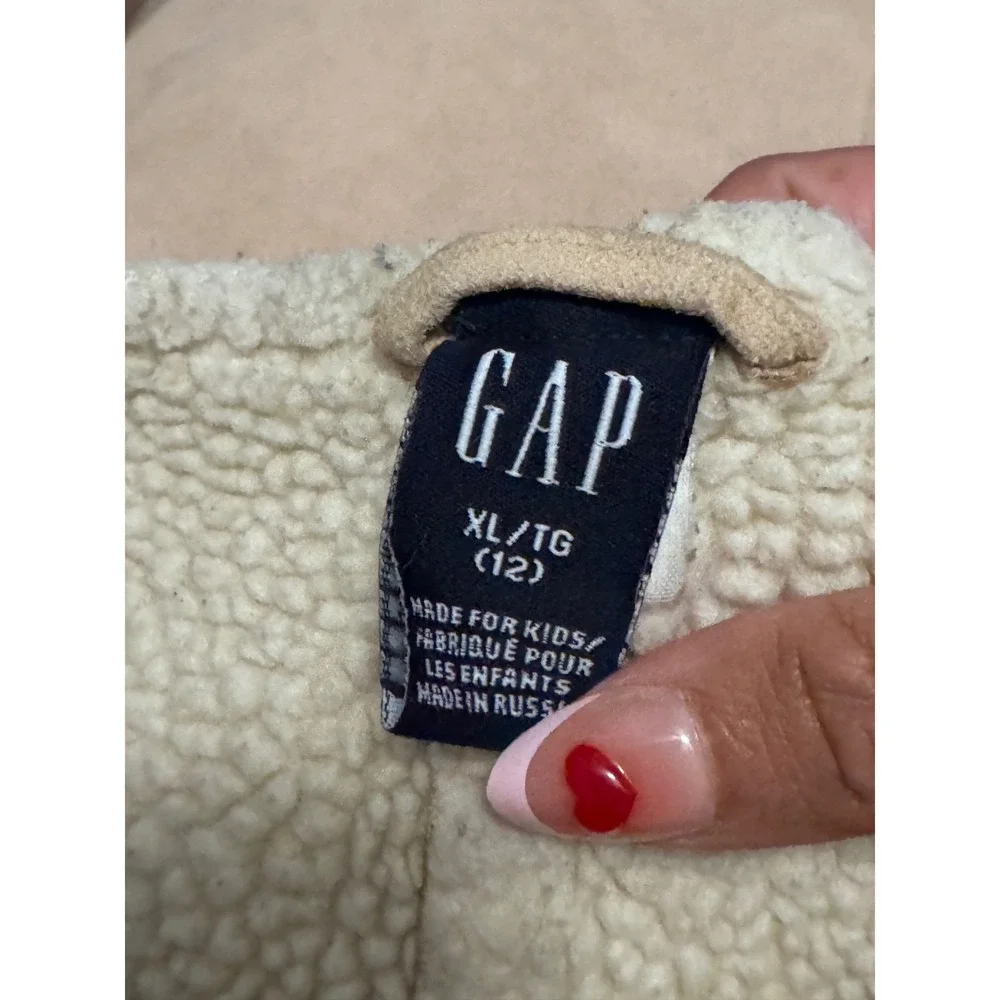 Gap Kids 12‎ Faux Suede Sherpa Lined Full Zip Vest Tan Beige Shearling Style t2